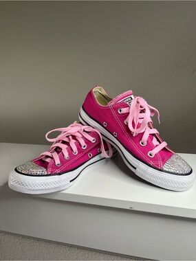 Converse All Star Women Pink Canvas Sneakers with Rhinestone Toe size 5